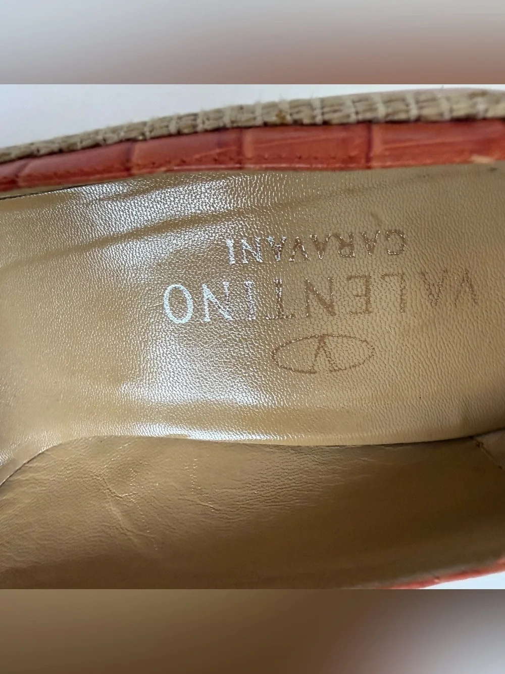 RARE Valentino Garavani Croc-Embossed Orange Leather Pumps with Gold Trim